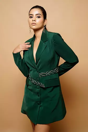 Forest green double breasted jacket dress