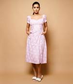   lavender blockprint cotton a line midi dress