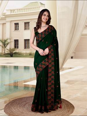  Morpeach Vichitra Silk Embroidered Party Wear Saree With Blouse 1