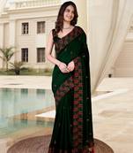  Morpeach Vichitra Silk Embroidered Party Wear Saree With Blouse