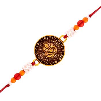 Gold Plated Designer Pearl Lord Ganesha Rakhi For Men/Boys 2