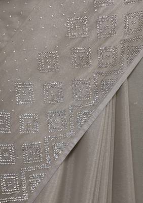 Grey Plain Silk Saree Swarovski  Work Bollywood Designer Saree for Women  7
