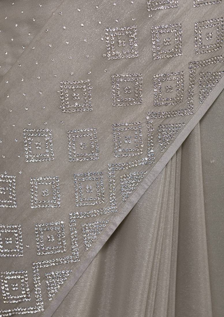 Grey Plain Silk Saree Swarovski  Work Bollywood Designer Saree for Women 