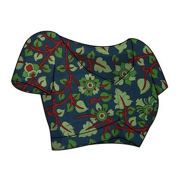 Parrot Green Chiffon Solid Kalmkari Printed Border Saree With Unstitched Blouse Piece 4