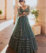 Bottle Green Sequins And Zari Embroidered Faux Georgette Lehenga Choli For Wedding