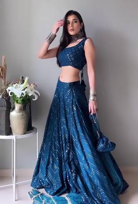 Blue Faux Georgette Embroidered Semi Stitched Lehenga Choli With Dupatta 1