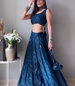 Blue Faux Georgette Embroidered Semi Stitched Lehenga Choli With Dupatta