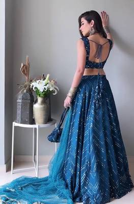 Blue Faux Georgette Embroidered Semi Stitched Lehenga Choli With Dupatta 2