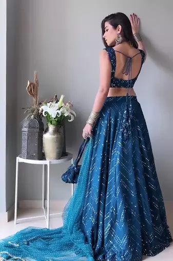 Blue Faux Georgette Embroidered Semi Stitched Lehenga Choli With Dupatta