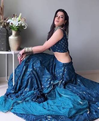 Blue Faux Georgette Embroidered Semi Stitched Lehenga Choli With Dupatta 3