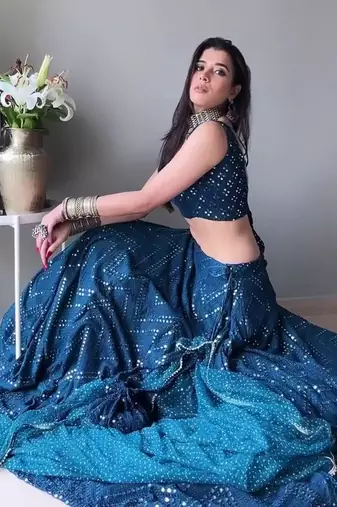 Blue Faux Georgette Embroidered Semi Stitched Lehenga Choli With Dupatta
