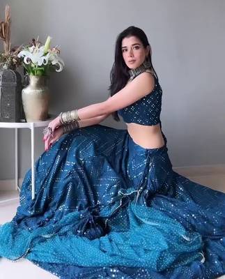 Blue Faux Georgette Embroidered Semi Stitched Lehenga Choli With Dupatta 4