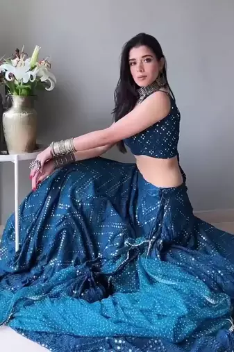 Blue Faux Georgette Embroidered Semi Stitched Lehenga Choli With Dupatta