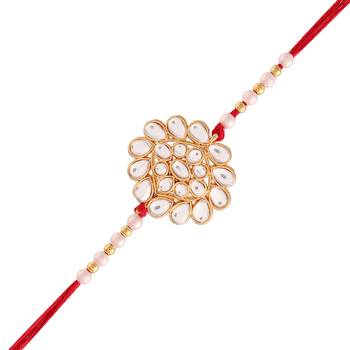 Gold Plated Ethnic Designer Pearl Kundan Rakhi  for Brother/Men (R002) 2