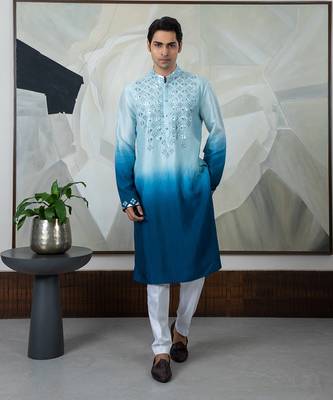 Ombre blue rexin kurta set 1