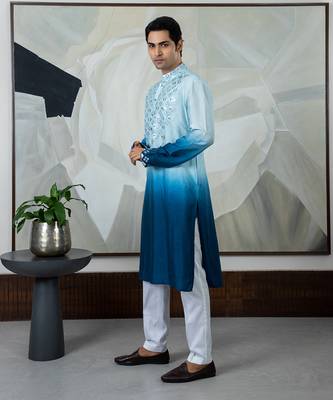 Ombre blue rexin kurta set 2