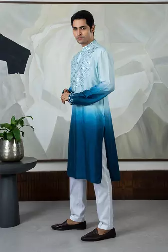Ombre blue rexin kurta set