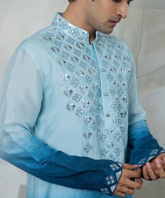 Ombre blue rexin kurta set 4