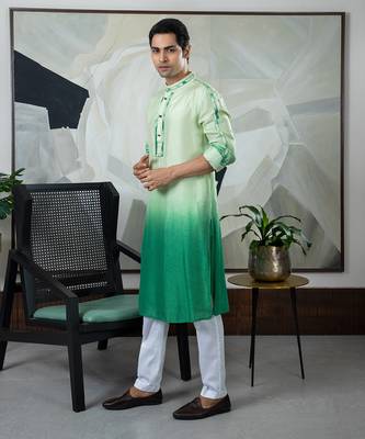 Green tie dye kurta set 2