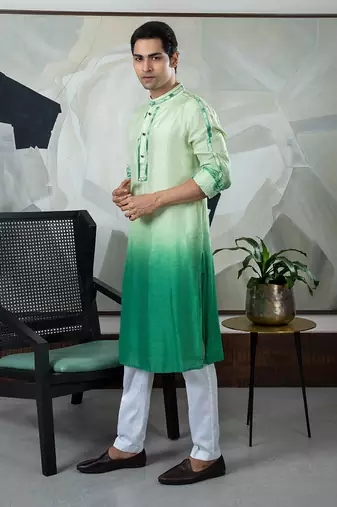 Green tie dye kurta set