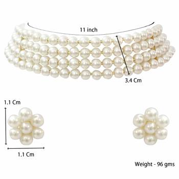 White Pearl Beaded Stylish Moti Choker Necklace Set with Stud Earrings 6