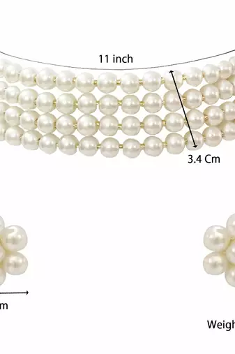 White Pearl Beaded Stylish Moti Choker Necklace Set with Stud Earrings