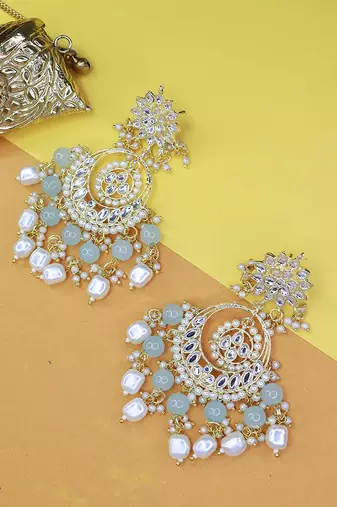 Traditional Handcrafted Pearl Kundan Beaded Chandbali Earrings for Women/Girls 
