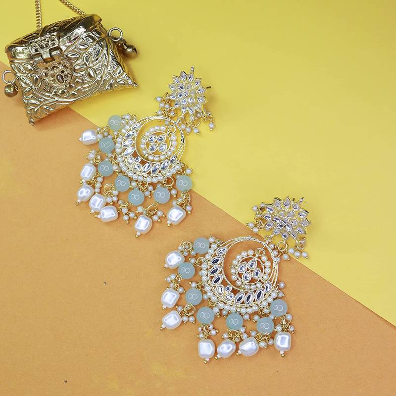 Traditional Handcrafted Pearl Kundan Beaded Chandbali Earrings for Women/Girls 