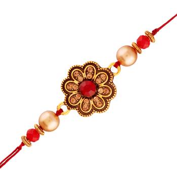 Gold Plated Designer Pearl Flower Rakhi For Men/Boys 2