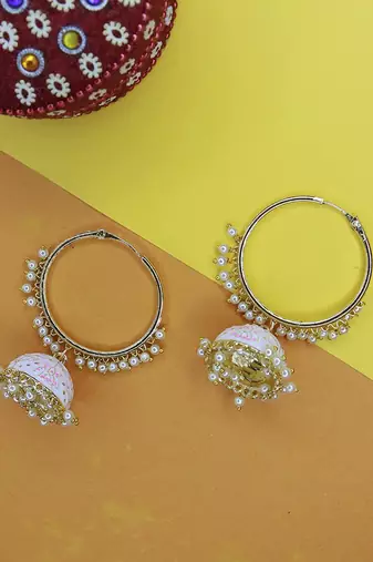 Traditional Handcrafted Enamelled Jhumki Hoop Earrings 