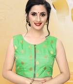 Amrutam Fab Women's Embroidered Light Green Jacquard Blouse With Round Neck  (BL-105-Light_Green)_Free_Size