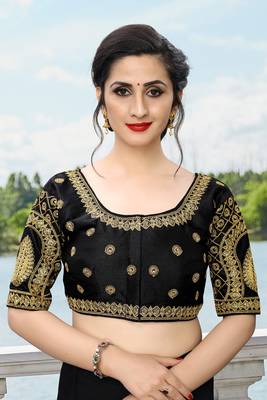 Amrutam Fab Women'S Embroidered Black Phantom Silk Blouse With Round Neck (Bl-111-Black)_Free_Size 1