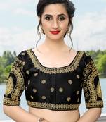 Amrutam Fab Women'S Embroidered Black Phantom Silk Blouse With Round Neck (Bl-111-Black)_Free_Size