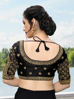 Amrutam Fab Women'S Embroidered Black Phantom Silk Blouse With Round Neck (Bl-111-Black)_Free_Size 2