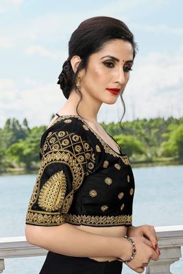 Amrutam Fab Women'S Embroidered Black Phantom Silk Blouse With Round Neck (Bl-111-Black)_Free_Size 3