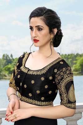Amrutam Fab Women'S Embroidered Black Phantom Silk Blouse With Round Neck (Bl-111-Black)_Free_Size 4