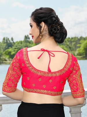 Amrutam Fab Women's Embroidered Pink Phantom Silk Blouse With Round Neck (BL-111-Pink)_Free_Size 2