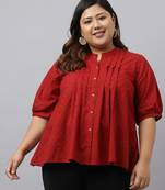 Xl love by janasya women's maroon cotton dobby solid a-line top