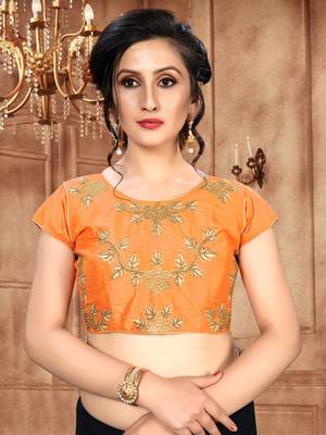 Amrutam Fab  Embroidered Orange Malbari Silk Extra Sleeve With Blouse (BL-10004-Orange)_Free_Size 1