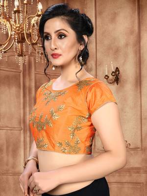 Amrutam Fab  Embroidered Orange Malbari Silk Extra Sleeve With Blouse (BL-10004-Orange)_Free_Size 4