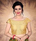 Amrutam Fab Women's Beige Silk Blouse With Boat Neck (BL-20008-Beige)_Free_Size
