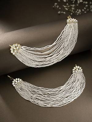 Multi Strand Earring with Ear Chain Embellished With Pearl  5
