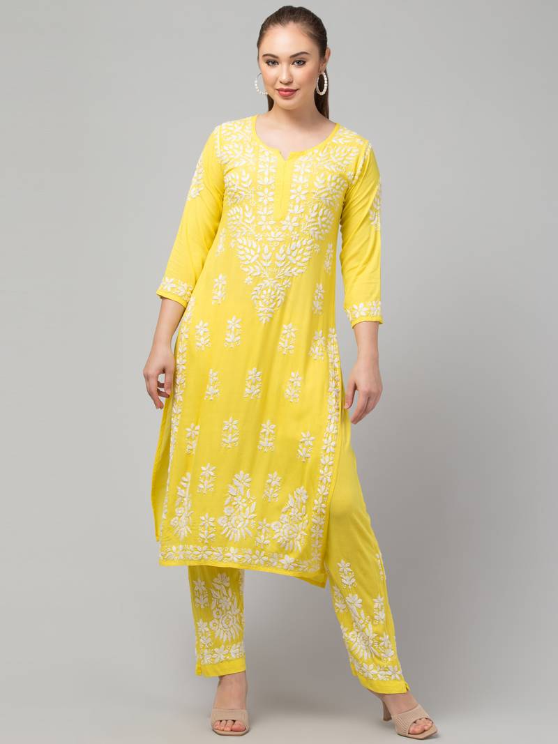 Two Pcs Suit With Hand Chikankari Work In Premium Rayon Fabric