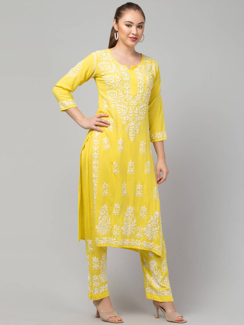 Two Pcs Suit With Hand Chikankari Work In Premium Rayon Fabric