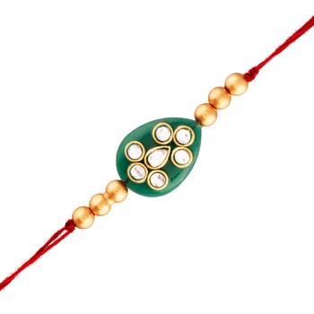 Gold Plated Designer Pearl Kundan Rakhi For Men/Boys 2