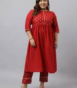 Xl love by janasya women's maroon poly crepe yoke foil printed kurta with pant