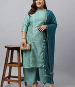 Xl love by janasya women's light green poly silk foil printed kurta with palazzo and dupatta