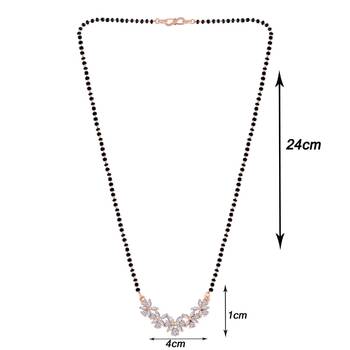 Rose Gold Plated Traditional Single Line American Diamond Pendant with Black Bead Chain Mangalsutra for Women 4