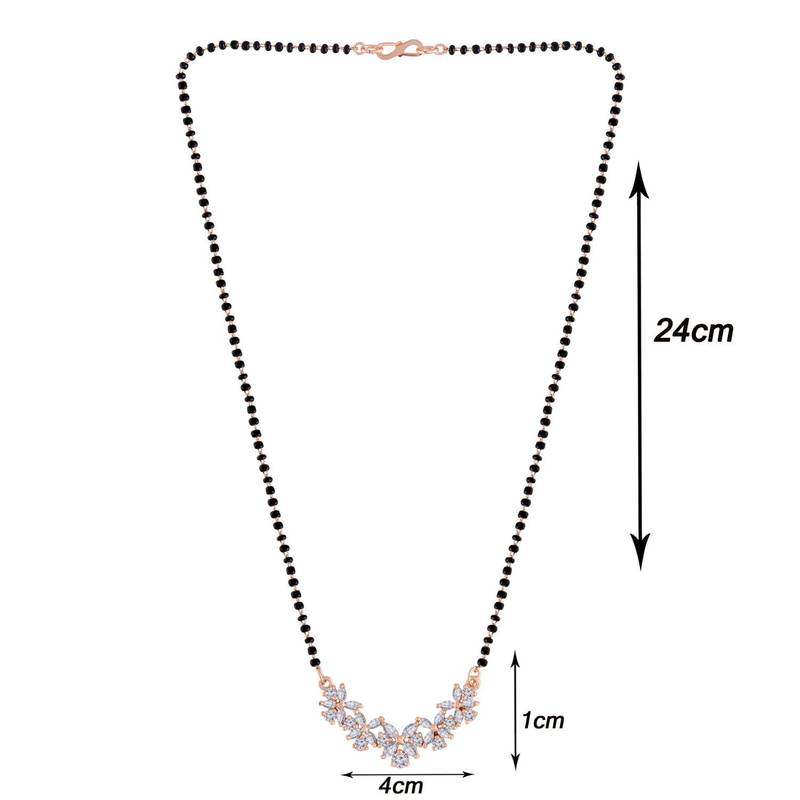 Rose Gold Plated Traditional Single Line American Diamond Pendant with Black Bead Chain Mangalsutra for Women