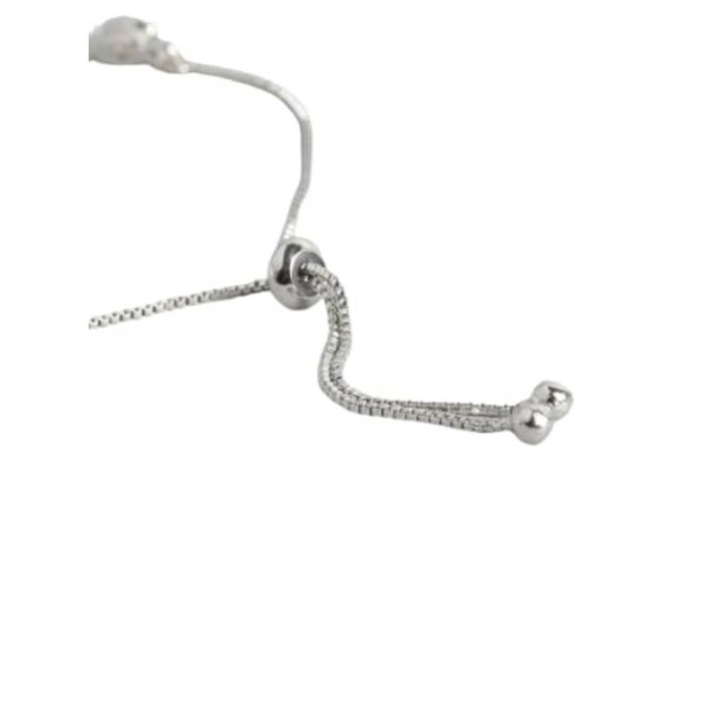 Rhodium Plated Cubic Zirconia Adjustable Bracelet Jewellery with Pull-Chain for Women & Girls (ADB169S)